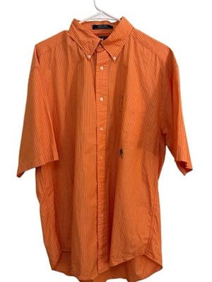 L Vintage Tommy Hilfiger Peach Coral Men’s 100% Cotton Shirt Old School Retro - Thumbnail 2