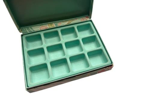 Vintage Jewelry Box Pastel Aqua & Pink Floral Cotton With Velvet Interior Travel - Thumbnail 4