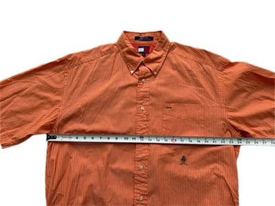 L Vintage Tommy Hilfiger Peach Coral Men’s 100% Cotton Shirt Old School Retro - Thumbnail 5