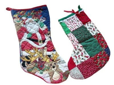 Vintage Set CHRISTMAS STOCKINGS Traditional Santa Claus Candy Cane Deer Quilted - Thumbnail 7