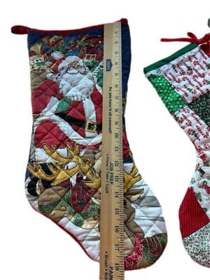 Vintage Set CHRISTMAS STOCKINGS Traditional Santa Claus Candy Cane Deer Quilted - Thumbnail 5