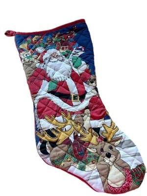 Vintage Set CHRISTMAS STOCKINGS Traditional Santa Claus Candy Cane Deer Quilted - Thumbnail 4