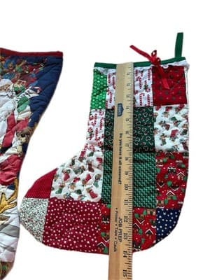 Vintage Set CHRISTMAS STOCKINGS Traditional Santa Claus Candy Cane Deer Quilted - Thumbnail 3