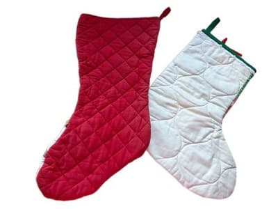 Vintage Set CHRISTMAS STOCKINGS Traditional Santa Claus Candy Cane Deer Quilted - Thumbnail 2