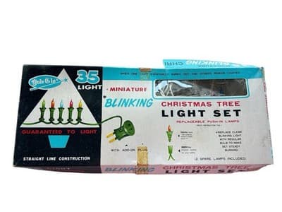 Vintage Christmas Light Set Miniature Blinking Pink Aqua Retro Strand - Thumbnail 3