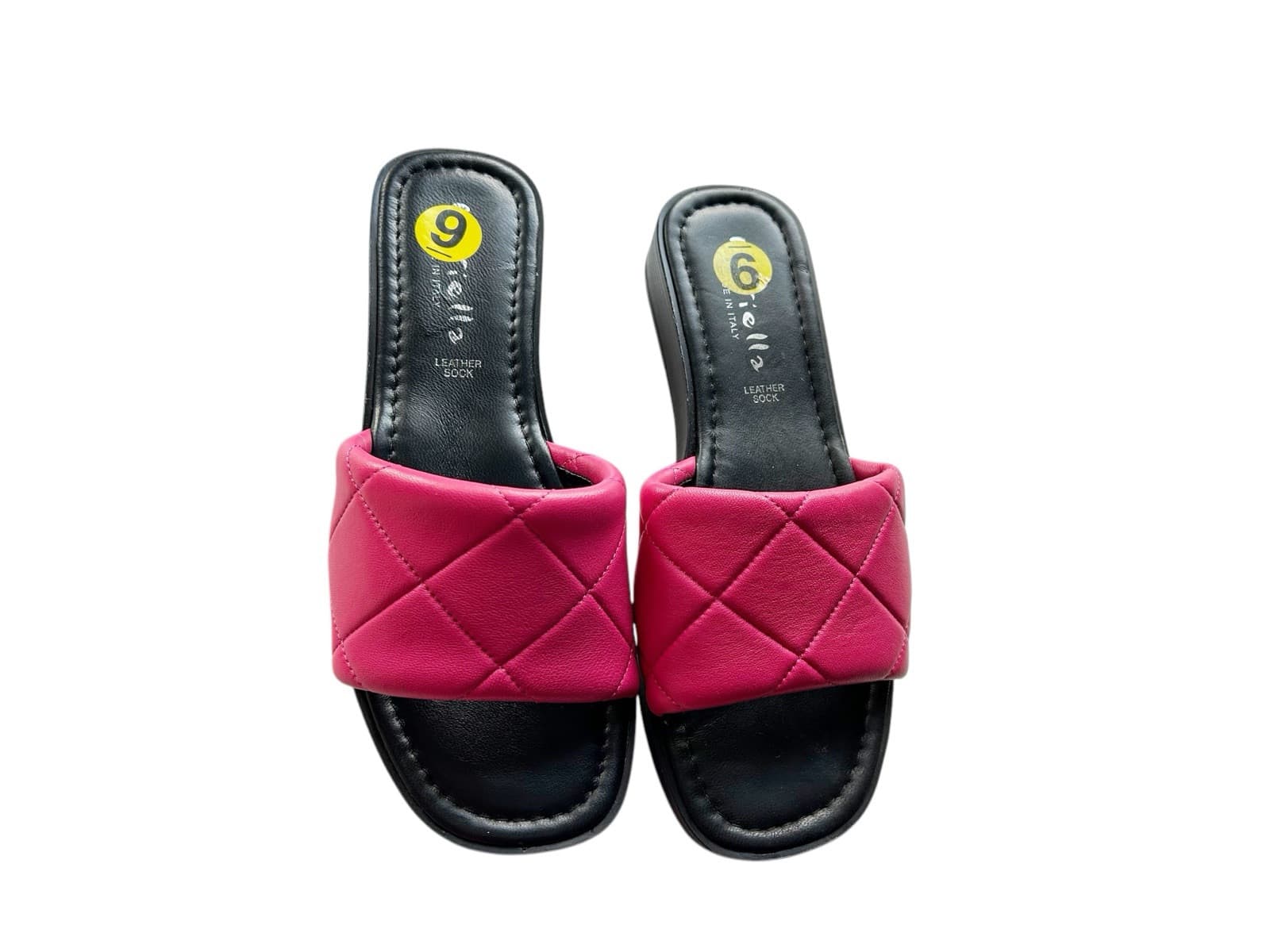 Size 9 Women’s Hot Pink & Black Quilted Slides Slip On Shoes Flats - Thumbnail 5