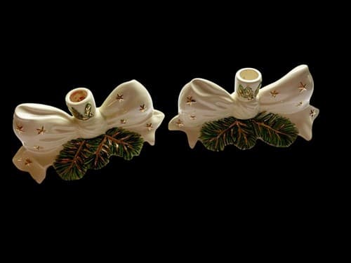 Vintage Holland Mold Christmas Candle Holder Set 2 Holiday Star & Bow Cottage - Thumbnail 5