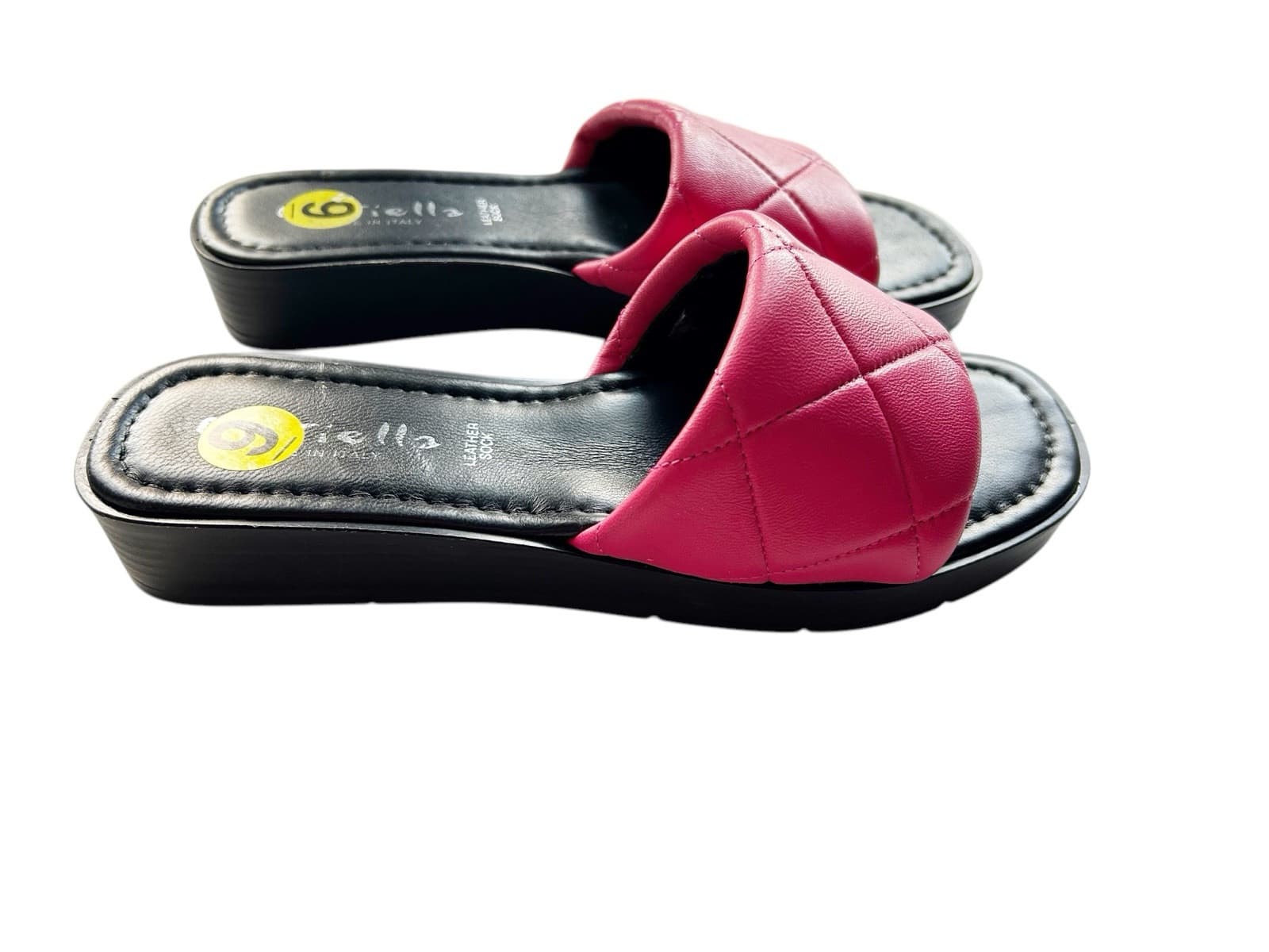 Size 9 Women’s Hot Pink & Black Quilted Slides Slip On Shoes Flats - Thumbnail 4