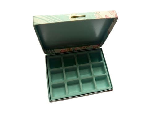 Vintage Jewelry Box Pastel Aqua & Pink Floral Cotton With Velvet Interior Travel - Thumbnail 3