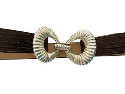 Vintage Dotty Smith GENUINE LIZARD Brown Belt Leather Boho Silver Buckle - Thumbnail 2