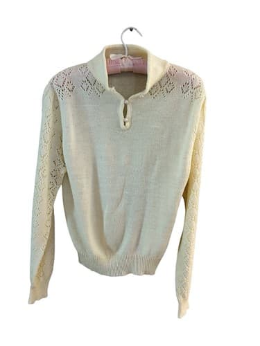 Vintage Cream Pastel Yellow Pearl Puffed Sleeves Sweater Romantic Fall Pullover - Thumbnail 4