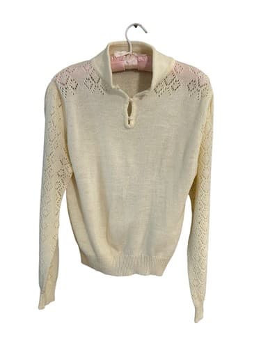 Vintage Cream Pastel Yellow Pearl Puffed Sleeves Sweater Romantic Fall Pullover - Thumbnail 6