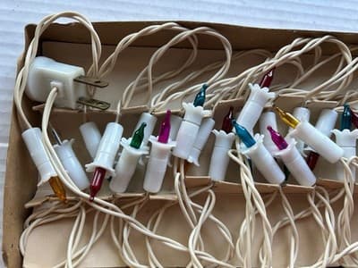 Vintage Christmas Light Set Miniature Blinking Pink Aqua Retro Strand - Thumbnail 2