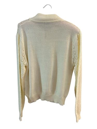 Vintage Cream Pastel Yellow Pearl Puffed Sleeves Sweater Romantic Fall Pullover - Thumbnail 5
