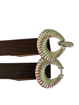 Vintage Dotty Smith GENUINE LIZARD Brown Belt Leather Boho Silver Buckle - Thumbnail 3