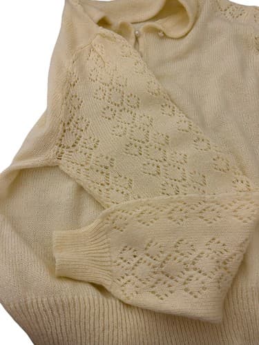 Vintage Cream Pastel Yellow Pearl Puffed Sleeves Sweater Romantic Fall Pullover - Thumbnail 7