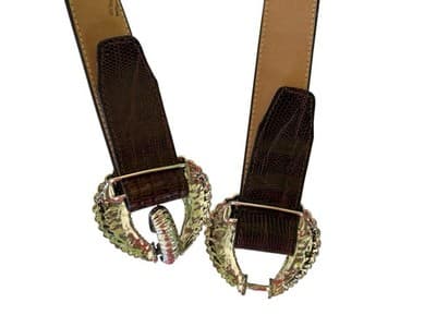 Vintage Dotty Smith GENUINE LIZARD Brown Belt Leather Boho Silver Buckle - Thumbnail 4