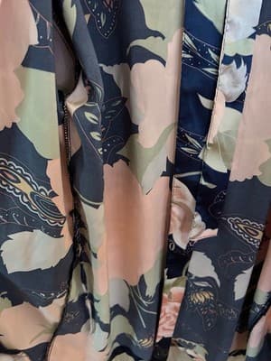 Vintage Satin Shiny Bell Angel Sleeve Kimono Robe Peach/Blush & Blue Floral - Thumbnail 10