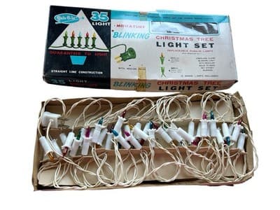 Vintage Christmas Light Set Miniature Blinking Pink Aqua Retro Strand - Thumbnail 4