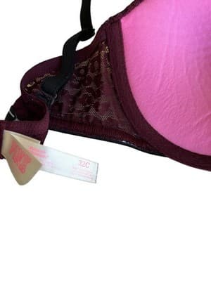 Victorias Secret Burgundy Wine Pink Logo Push Up Bra 32C Lace Cups Lingerie - Thumbnail 4