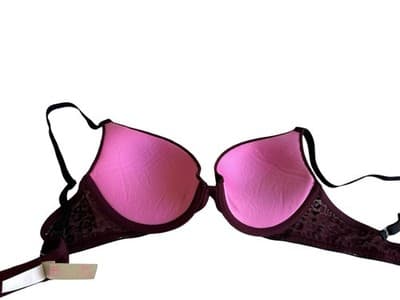 Victorias Secret Burgundy Wine Pink Logo Push Up Bra 32C Lace Cups Lingerie - Thumbnail 3