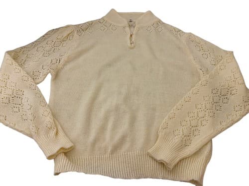 Vintage Cream Pastel Yellow Pearl Puffed Sleeves Sweater Romantic Fall Pullover - Thumbnail 8