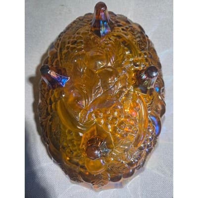 Vintage Indiana Glass Marigold Carnival Glass Harvest Grape Oval Footed Bowl 12" - Thumbnail 5