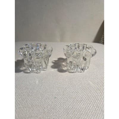 Vintage Reims France Bubble Glass Candle Holders Clear Flower Candlesticks
