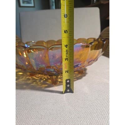 Vintage Indiana Glass Marigold Carnival Glass Harvest Grape Oval Footed Bowl 12" - Thumbnail 6