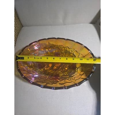 Vintage Indiana Glass Marigold Carnival Glass Harvest Grape Oval Footed Bowl 12" - Thumbnail 7