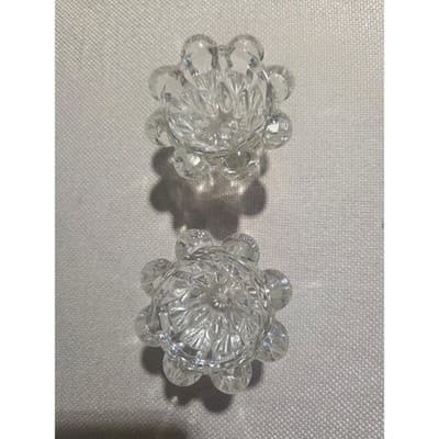Vintage Reims France Bubble Glass Candle Holders Clear Flower Candlesticks - Thumbnail 3