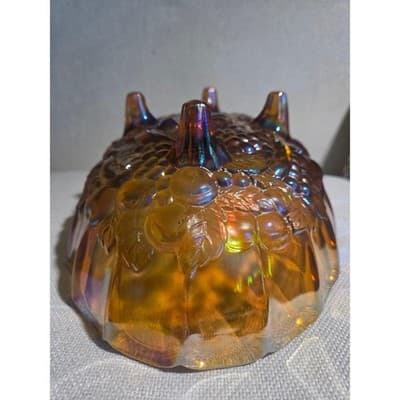 Vintage Indiana Glass Marigold Carnival Glass Harvest Grape Oval Footed Bowl 12" - Thumbnail 4