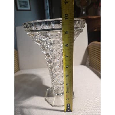 Vintage Sowerby Glass Derby Vase No 2414 Clear UV Manganese Glow Hobstar - Thumbnail 9
