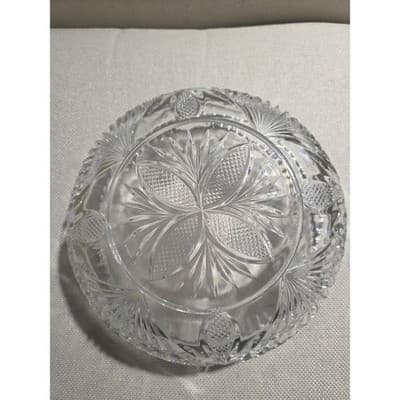 Vintage Heisey Pineapple Fan Oval Glass Bowl UV Glow Manganese 365nm - Thumbnail 5