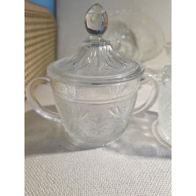8pc Total Vintage Anchor Hocking Sandwich Clear Glass 3 Bowls Sugar Butter Lids - Thumbnail 2