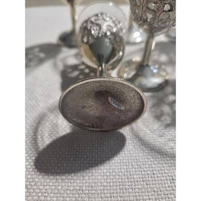 Vintage Silver Plated Filigree Cordial Glasses Removable Glass Insert Set of 6 - Thumbnail 4