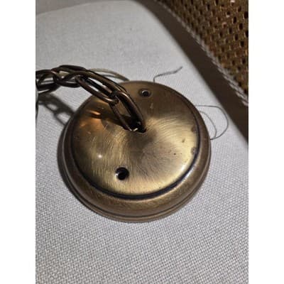 70's Swag Pendant Smoked Glass Bell 7in Brass - Thumbnail 2