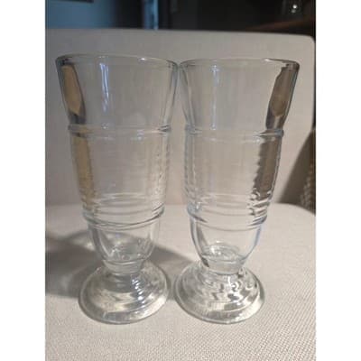 Vintage Anchor Hocking Manhattan Clear Footed Milkshake Parfait Glasses - Pair