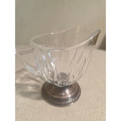 Vintage Saben Glass Creamer & Sugar Bowl Set Weighted Sterling Silver Bases - Thumbnail 3