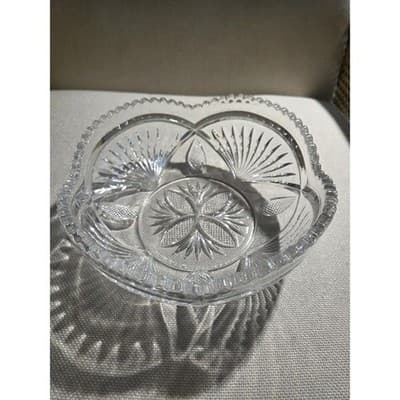 Vintage Heisey Pineapple Fan Oval Glass Bowl UV Glow Manganese 365nm - Thumbnail 2