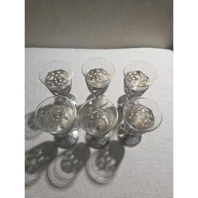 Vintage Silver Plated Filigree Cordial Glasses Removable Glass Insert Set of 6 - Thumbnail 2