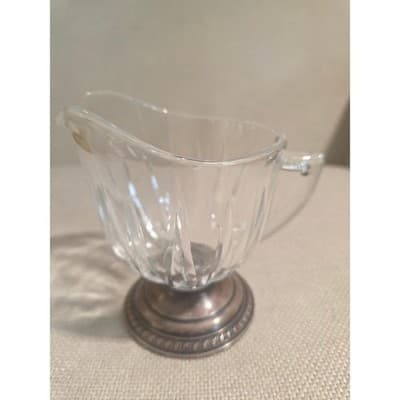 Vintage Saben Glass Creamer & Sugar Bowl Set Weighted Sterling Silver Bases - Thumbnail 2