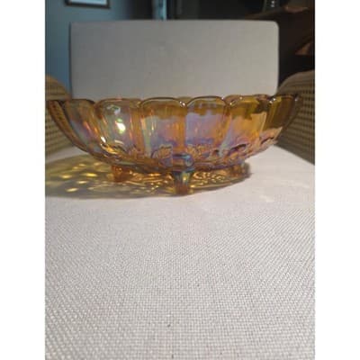 Vintage Indiana Glass Marigold Carnival Glass Harvest Grape Oval Footed Bowl 12" - Thumbnail 2