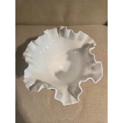 Vintage Fenton Hobnail Milk Glass Pedestal Compote Ruffled Crimped Edge Bowl - Thumbnail 2
