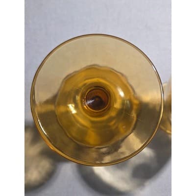 Set of 7 Vintage Bartlett Collins Amber Thumbprint Goblets 6.25" Water Glasses - Thumbnail 7