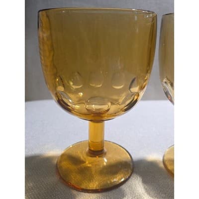 Set of 7 Vintage Bartlett Collins Amber Thumbprint Goblets 6.25" Water Glasses - Thumbnail 4