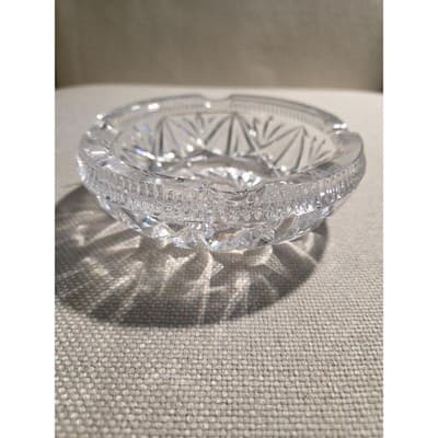 Vintage Heavy Cut Lead Crystal Ashtray 5.5” MCM Cigar Cigarette Trinket Dish