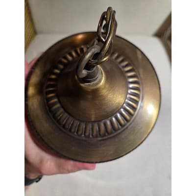 70's Swag Pendant Smoked Glass Bell 7in Brass #2 - Thumbnail 7