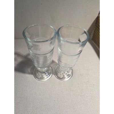 Vintage Anchor Hocking Manhattan Clear Footed Milkshake Parfait Glasses - Pair - Thumbnail 2