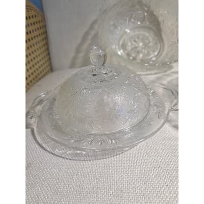 8pc Total Vintage Anchor Hocking Sandwich Clear Glass 3 Bowls Sugar Butter Lids - Thumbnail 9